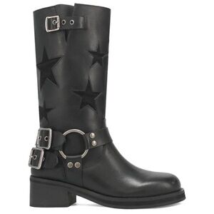 NWT Dingo black leather super cute biker boots‎ with stars and buckles 7.5